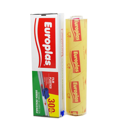 Kundenspezifische weiche PET-PVC-Küche haften Verpackungs-Nahrungsmittelgrad-Plastikfrische haltene Frischhaltefolie mit Schneider an