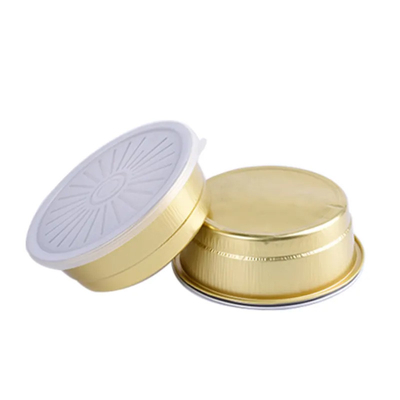 450 ml bunte Lebensmittelbehälter aus Aluminiumfolie, glatte Wand, Einweg-Pudding-Backförmchen mit Deckel